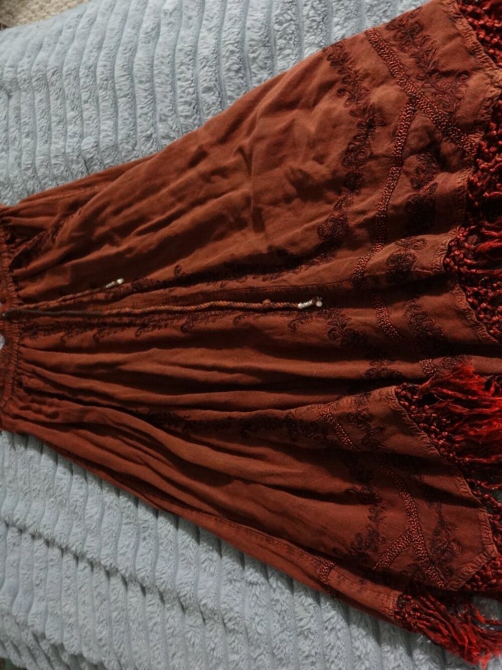 brown free size skirt and crop top set fringe india Embroidered Boho Festival